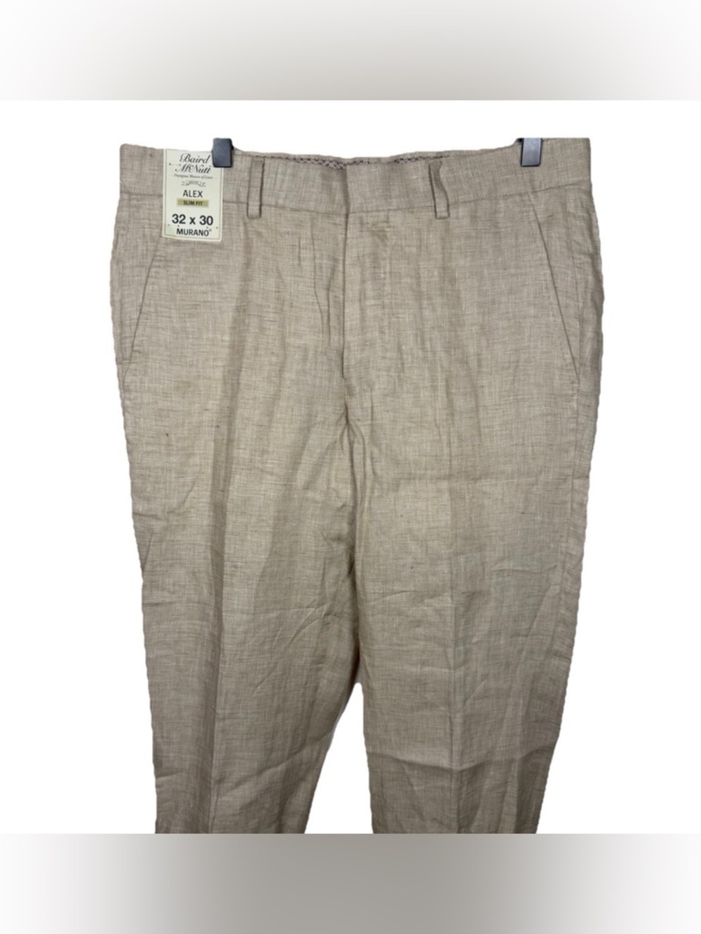 NWT Murano Baird McNutt Men’s 100% Linen Trousers Tan Size 32x30 Alex Slim Cuff